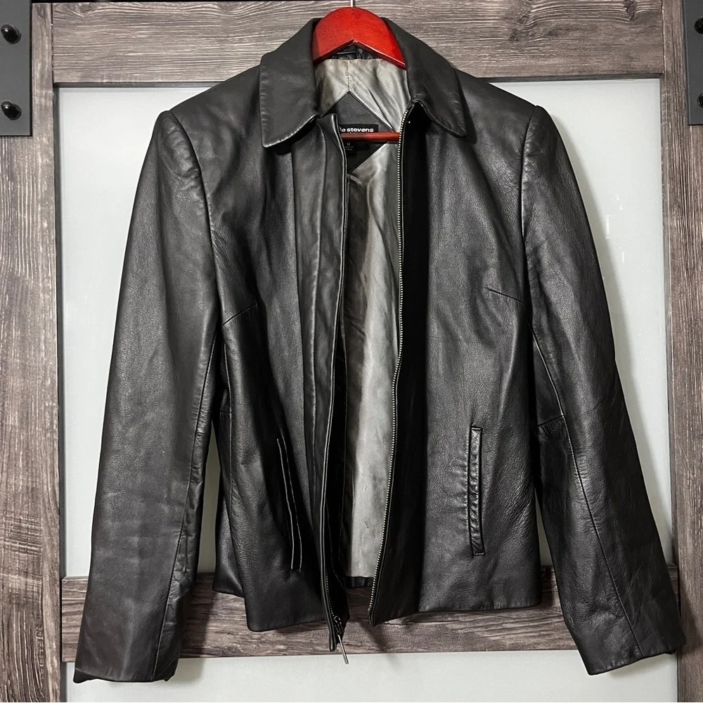 Valerie Stevens Sleek 100% Lamb Black Leather Jacket Classic Soft Medium - Picture 5 of 8